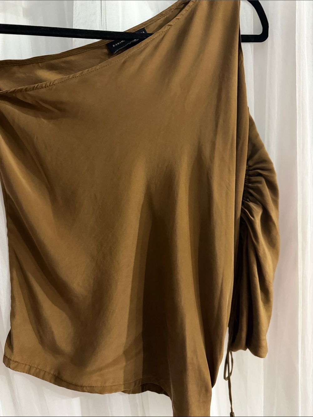 Karina Grimaldi One-Shoulder Asymmetrical Crop Top in Brown